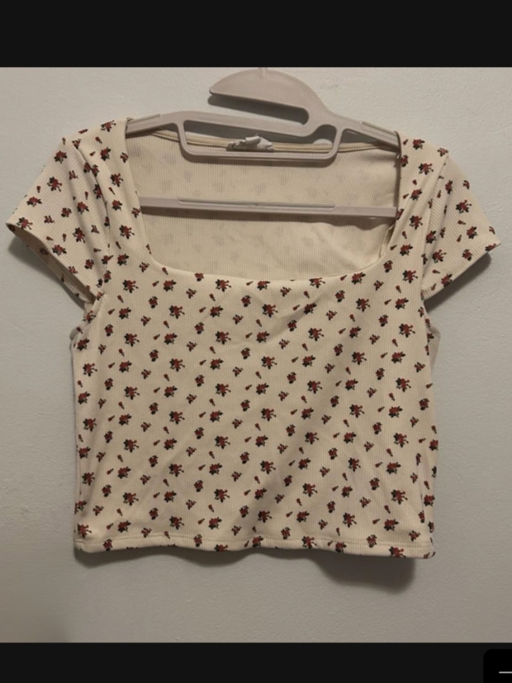 Rose Print Cream Crop Top - Size M
